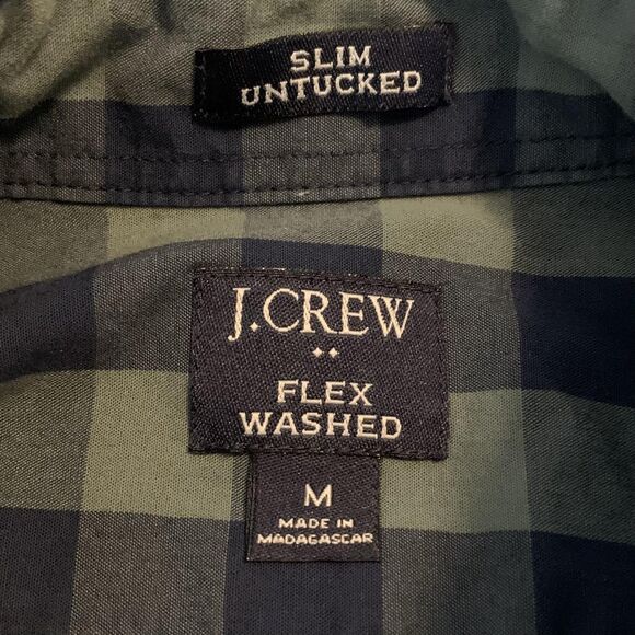 J Crew Shirt Mens Medium Blue Green Flex Washed Slim Untucked Button Down Plaid - Picture 2 of 7